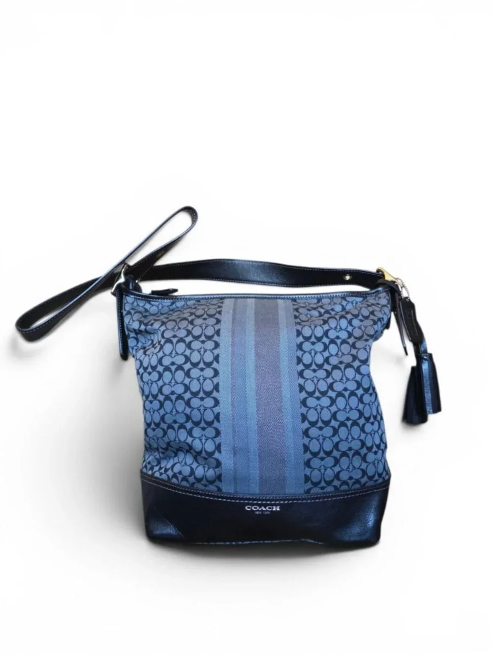 Coach Legacy 19918 Black Gray Signature Stripe Jacquard Duffle Shoulder Bag